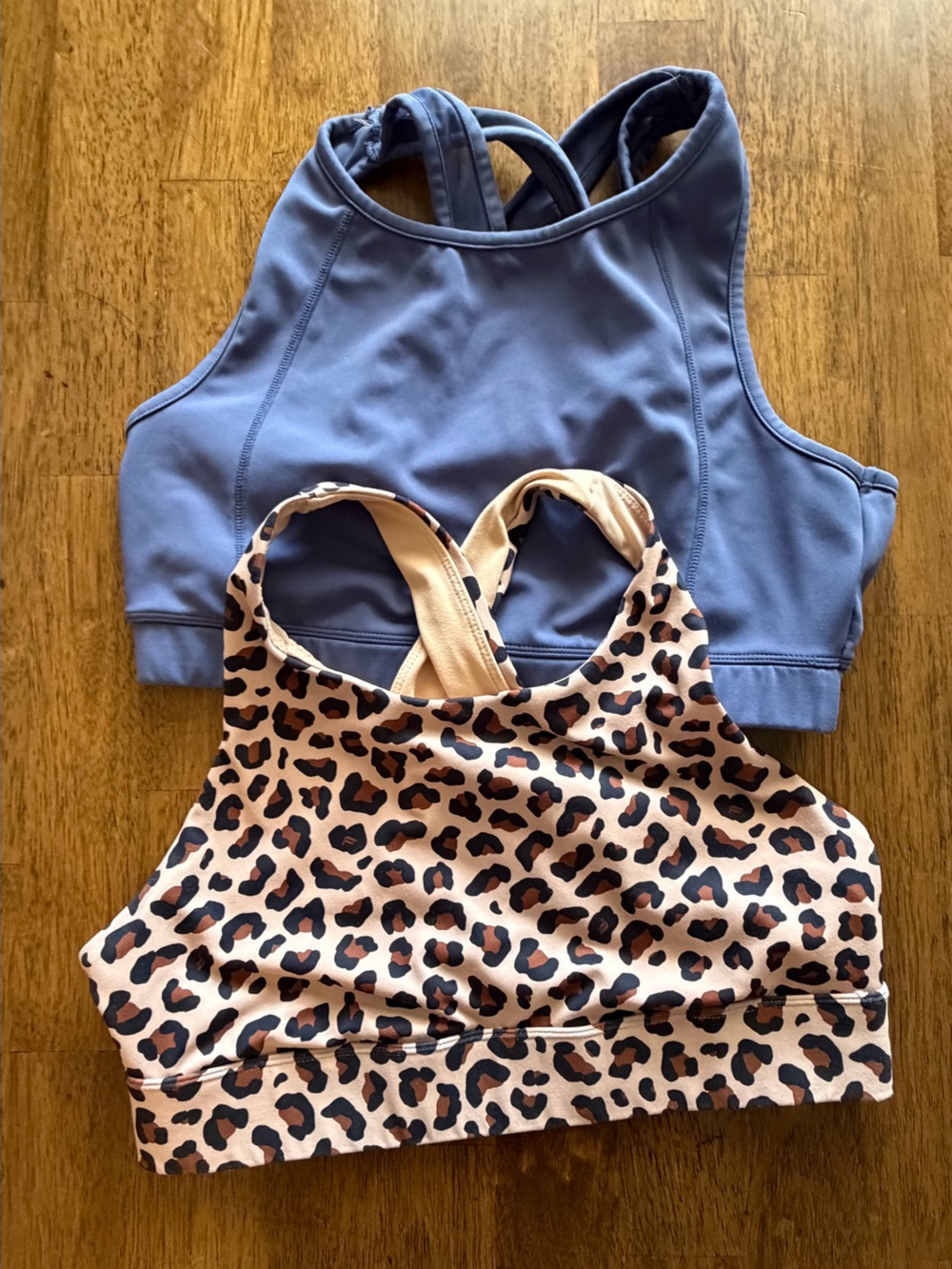 Dusty blue & leopard print sports bra